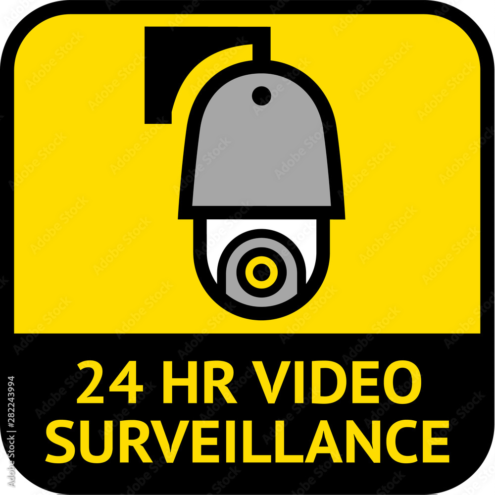 Naklejka premium Video surveillance, cctv label square shape, vector illustration