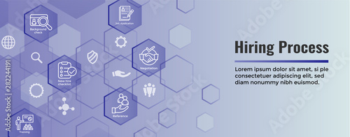 Hiring Process icon set with web header banner