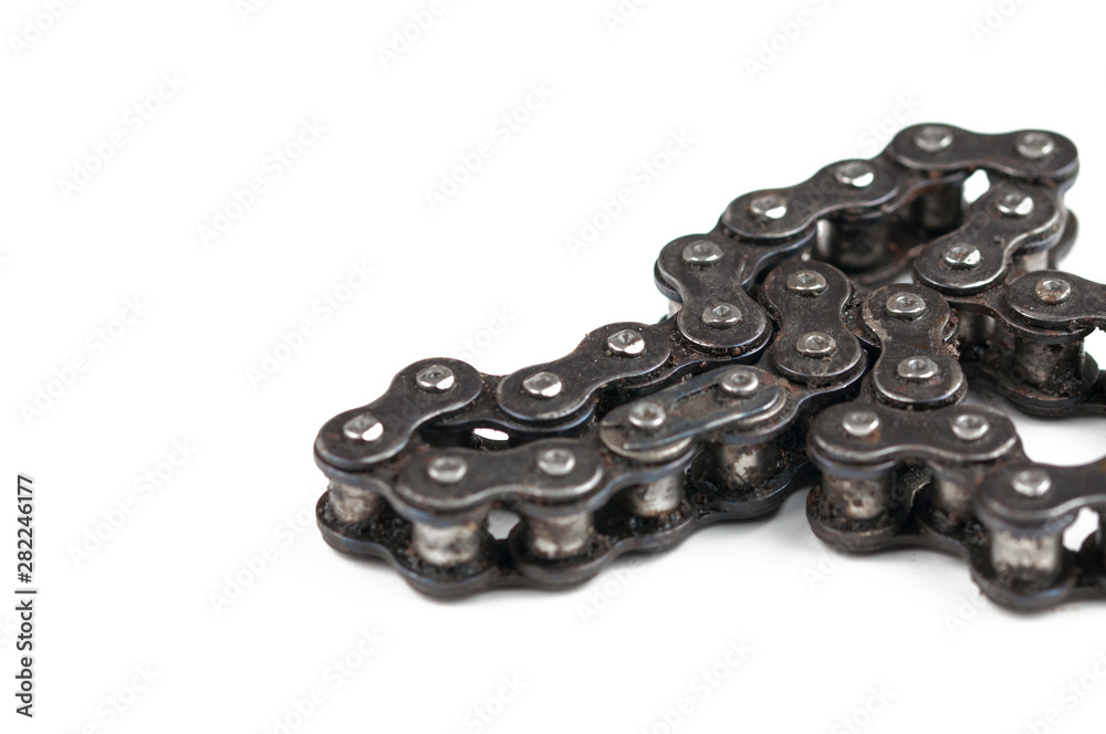 Driving roller chain isolated on white background.Copy space Driving roller chain isolated on white background.Copy space