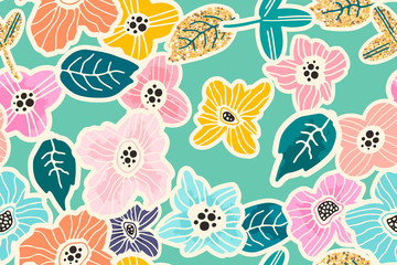 Sierkussen Turquoise patronen Kleurrijk handgetekend bloemenpatroon  © irinabogomolova