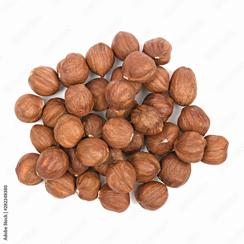 Top view hazelnut isolated white background. Heap of hazelnut closeup. Nuts collection Top view hazelnut isolated white background. Heap of hazelnut closeup. Nuts collection