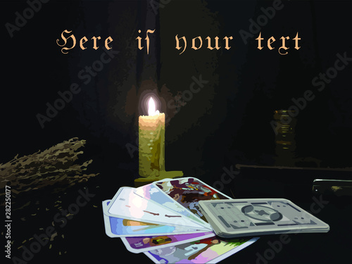 Obraz na płótnie divination by the tarot cards at night by candlelight w salonie