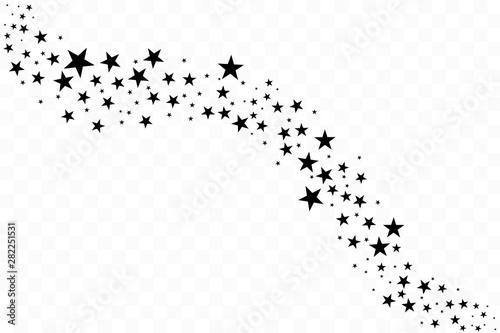 Set of golden falling stars. Cloud of golden stars isolated on transparent background. Vector illustration. Meteoroid, comet, asteroid, stars