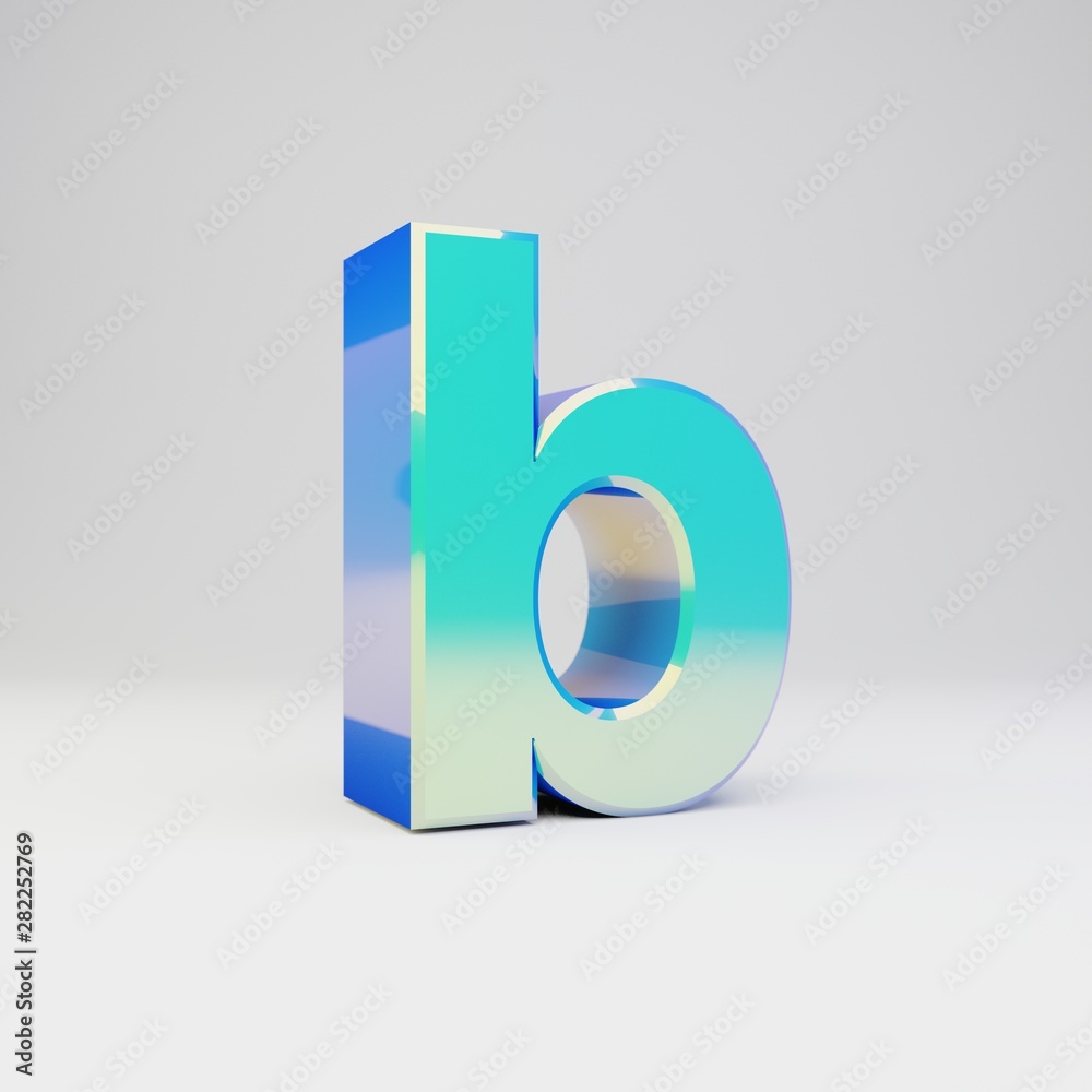 Sky blue 3d letter B lowercase. Metal font with glossy reflections and shadow isolated on white background. Sky blue 3d letter B lowercase. Metal font with glossy reflections and shadow isolated on white background.