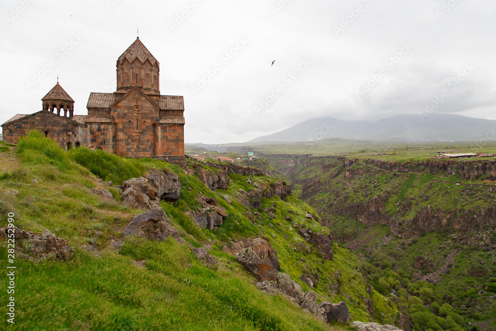       Hovhannavank Medieval Monastery at the cliff. Horizontal