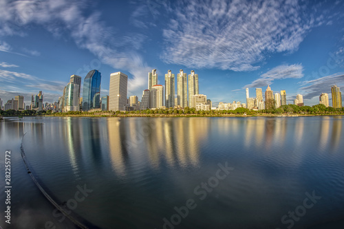 Benchakitti park   green lung of Bangkok   with reflections   Thailand