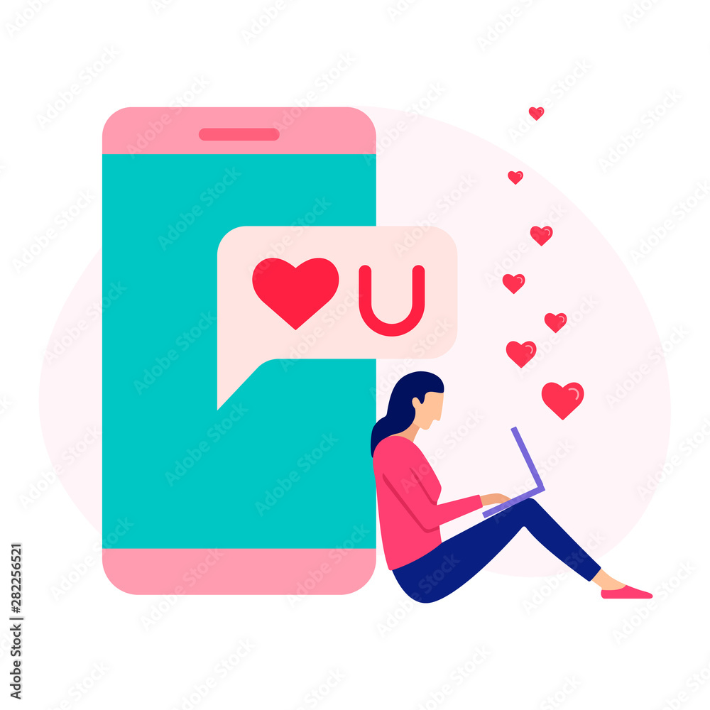 Lovers messaging online concept.