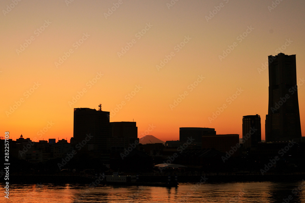 Mt. Fuji with urban sunset