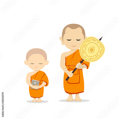 Thai monks talipot fan in hand and thai novice book in hand vector, isolated on white background, illustration
