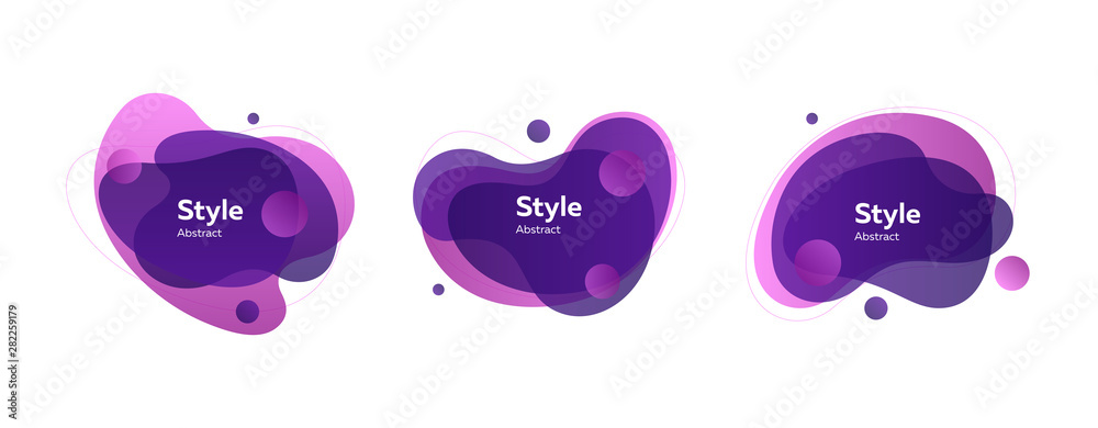 Bright abstract shapes. Dynamical colored forms and line. Gradient banners with flowing liquid shapes. Template for design of logo, advertisement or placard. Vector illustration