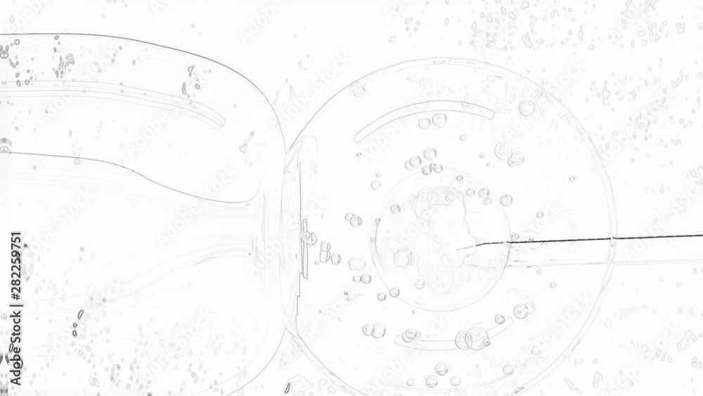 Microscopic view of drug delivery into cell, needle puncture of cell and drug injection. Futuristic concept of cure on molecular level. Microscopic view of drug delivery into cell, needle puncture of cell and drug injection. Futuristic concept of cure on molecular level.