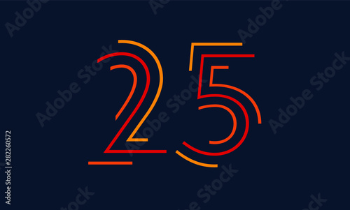 Number twenty five vector font alphabet, modern dynamic flat design with brilliant colorful for your unique elements design ; logo, corporate identity, application, creative poster & more 