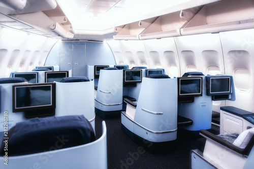фотографія Airplane cabin business class interior view