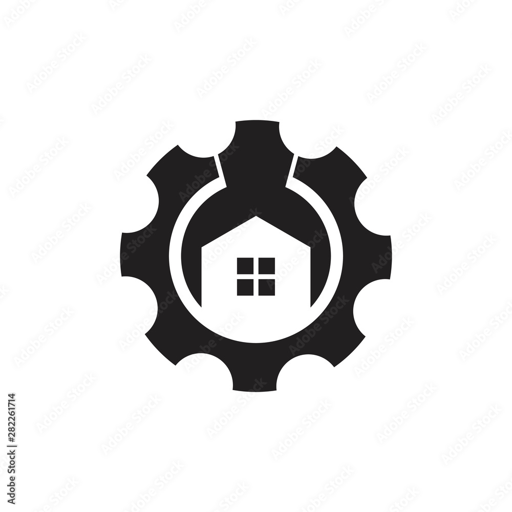 home cog machine adjustable wrench logo vector home cog machine adjustable wrench logo vector