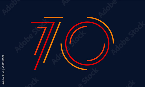 Number seventy vector font alphabet, modern dynamic flat design with brilliant colorful for your unique elements design ; logo, corporate identity, application, creative poster & more 