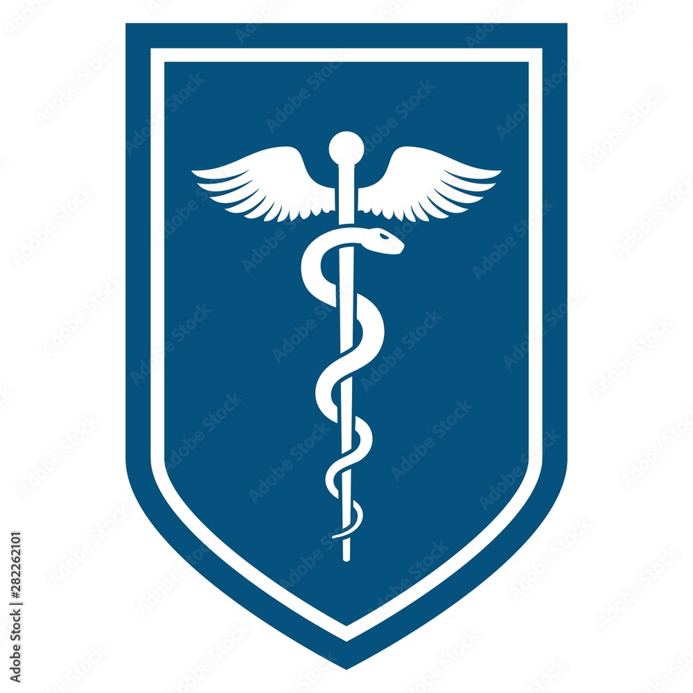 Medical symbol - Staff of Asclepius or Caduceus with wings icon on the ...