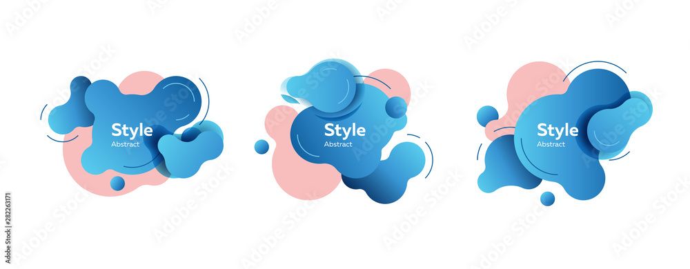 Set of abstract liquid shapes. Dynamical colored forms and line. Gradient banners with flowing liquid shapes. Template for design of cover, flyer or presentation. Vector illustration