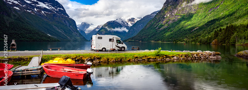 Family vacation travel RV, holiday trip in motorhome