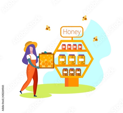Woman Beekeeper Farmer in Uniform Carry Honeycomb