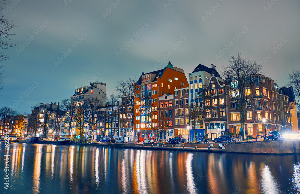 Amsterdam at night, the Netherlands.