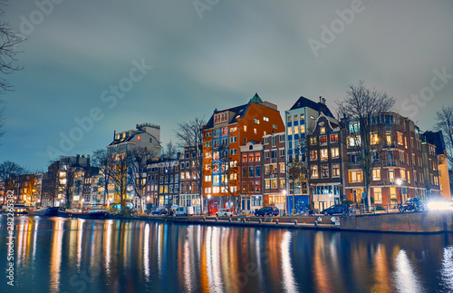 Canvas Print Amsterdam at night, the Netherlands.