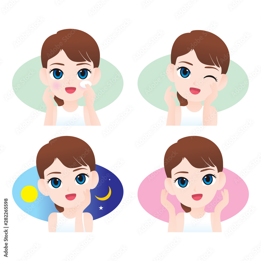 Skin care face cleanse beauty girl. vector illustration isolated cartoon Skin care face cleanse beauty girl. vector illustration isolated cartoon