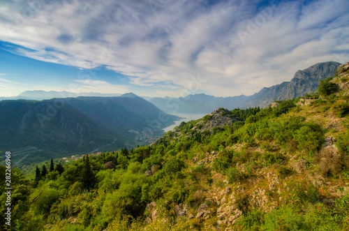 Kotor bay with beautiful rocky mountain on the sunrise, Montenegro