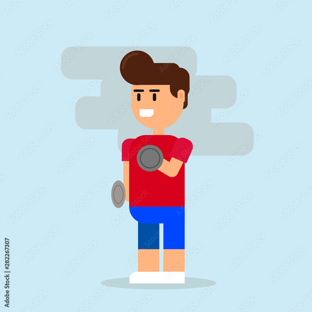 cartoon boy engaged in fitness, vector illustration flat cartoon boy engaged in fitness, vector illustration flat