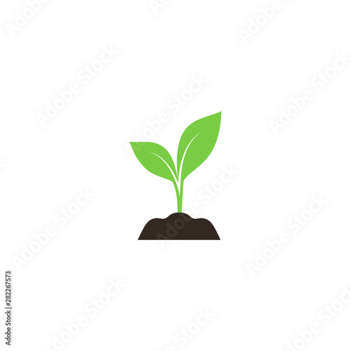 Young sprout in soil colorful vector icon. Green young plant in soil simple symbol.
