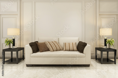 3d rendering mock up wood decor in living room with sofa classic style © dit26978