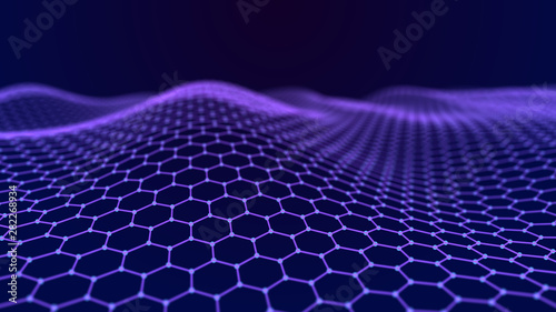 Futuristic hexagon abstract background. Analysis and automation of data on artificial intelligence. Big data. 3D rendering. 4k © Olena