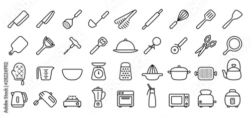 Kitchen Utensils and Tool Icon Set (Thin Line Version)