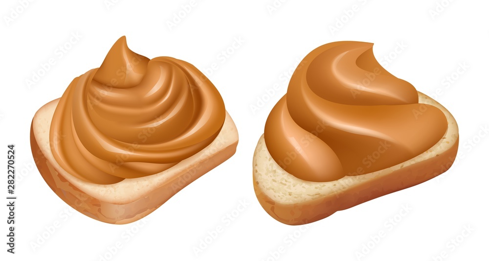 Peanut butter sandwiches. Vector realistic peanut butter swirl on bread