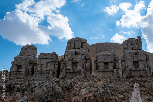 Turkey  the east terrace of Nemrut Dagi  Mount Nemrut  where in 62 BCE King Antiochus I Theos of Commagene built a tomb-sanctuary flanked by huge statues of himself and Greek  Armenian and Median gods