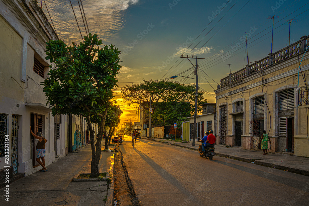 Sunset in the streets of the Caribbean