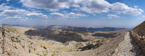 Turkey: footpath to Nemrut Dagi, Mount Nemrut, on whose summit in 62 BCE King Antiochus I Theos of Commagene built a tomb-sanctuary flanked by huge statues of him and Greek, Armenian and Median gods