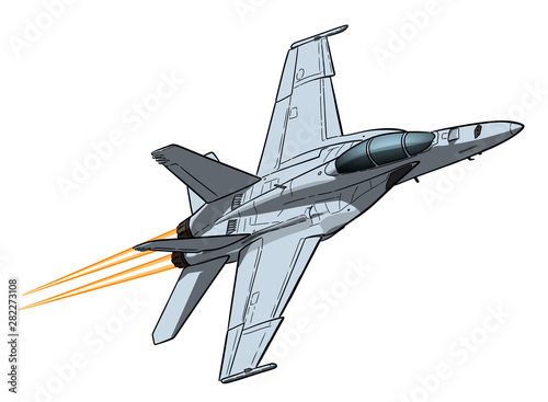 Valokuva American jet fighter aircraft. Vector freehand draw