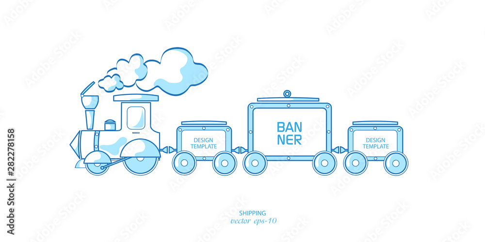 Train with wagons .Transport delivery of goods .Cargo Delivery Advertising Banner. Train with wagons .Transport delivery of goods .Cargo Delivery Advertising Banner.