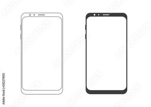  Mobile Phone Line .Smartphone - Vector .Mobile phone silhouette on a white background.Mobile gadget, PDA template.