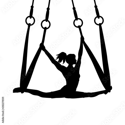 Silhouette girl yoga exercise pose aero split. Vector illustration