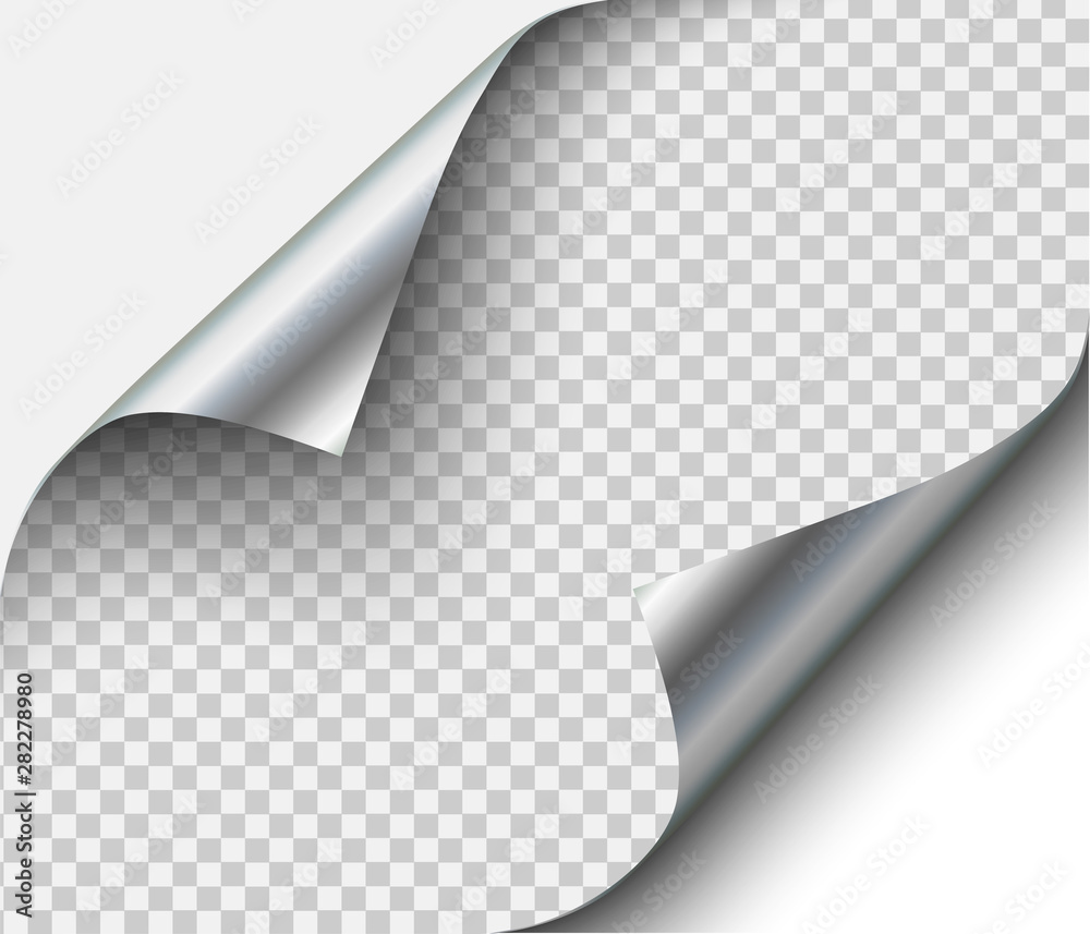 Page curl with shadow on blank sheet steel metal