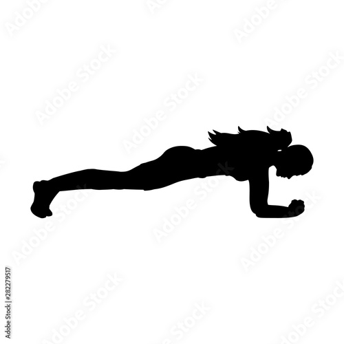 Silhouette girl yoga exercise pose push ups. Vector illustration