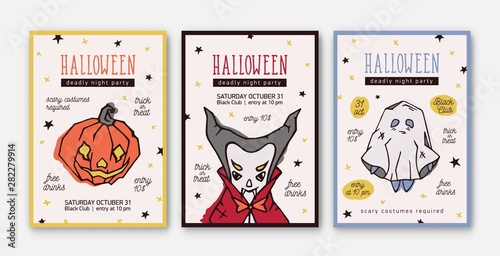 Set of Halloween celebration party invitation, flyer or poster templates with...