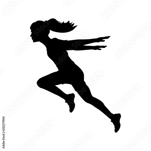 Silhouette running girl hands back. Vector illustration