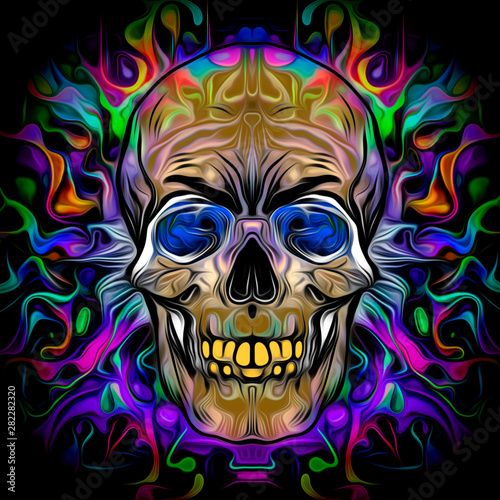 Human skull with colorful s...