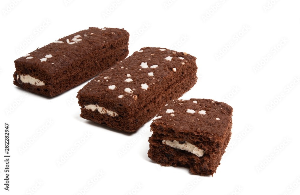 chocolate sponge cake isolated