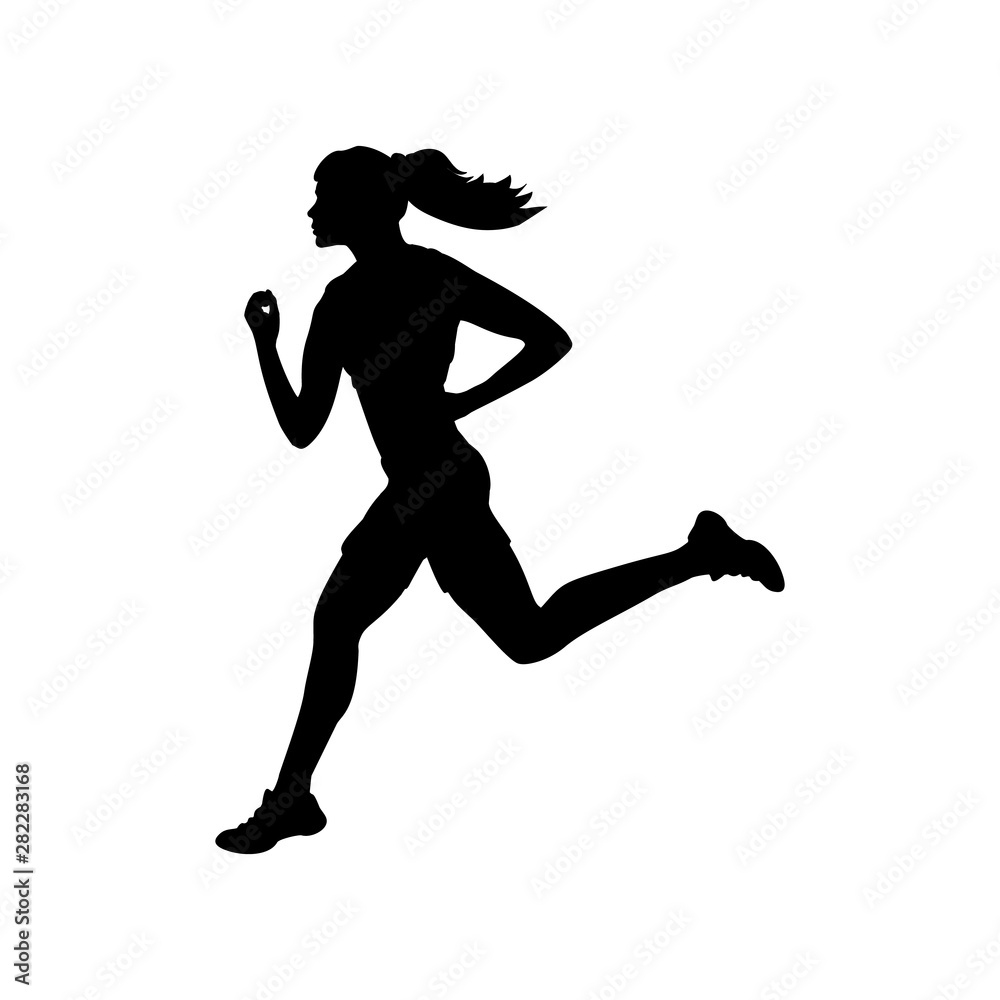 Runner athlete girl sport silhouette fitness health. Vector illustration