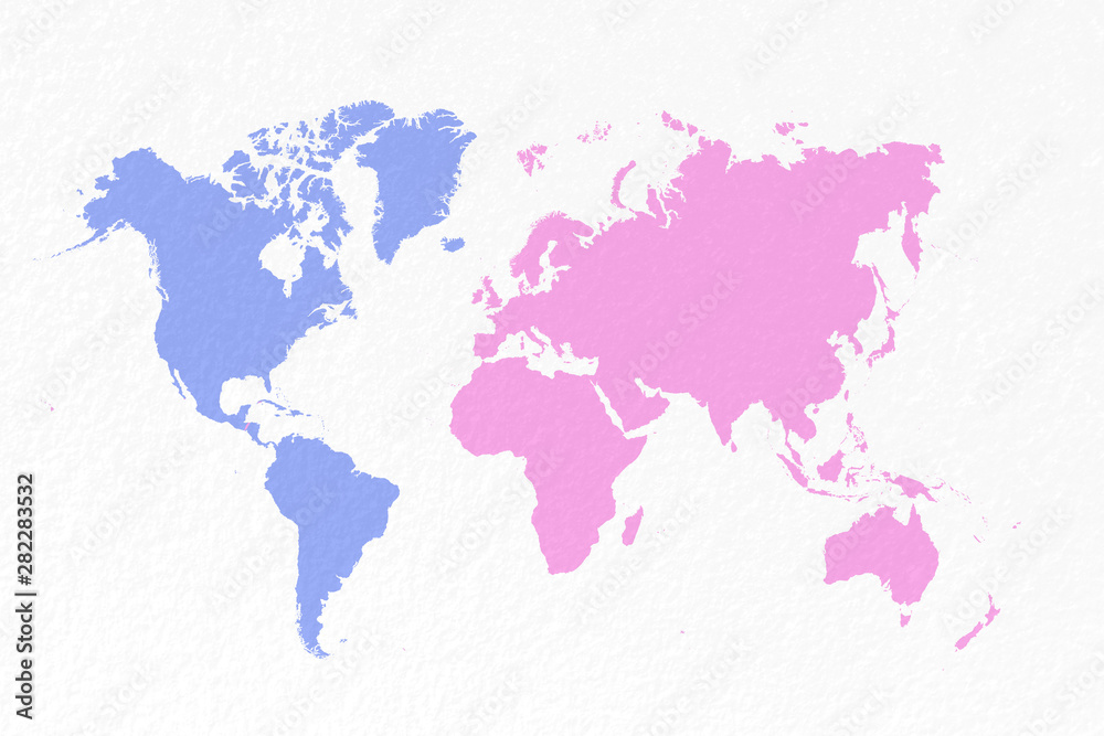Obraz mapa świata na pastelowym niebieskim i różowym tle papieru