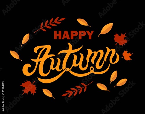 Autumn. Hand drawn lettering. Vector illustration. Best for Autumn design.