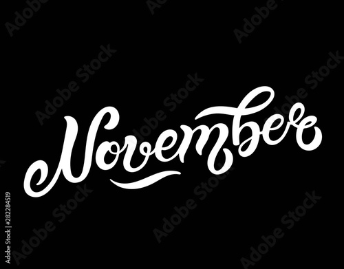 November. Hand drawn lettering. Vector illustration. Best for Autumn design.